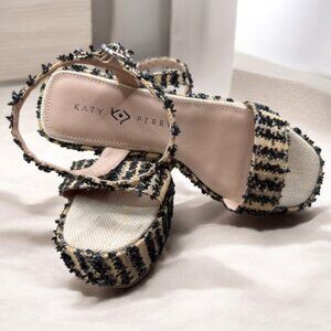 Katy Perry Busy Bee Strappy Platform Sandals - Black Multi - Size 11 M (NEW)